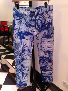 Great looking marbleised jeans in blue. Also available in pink and green