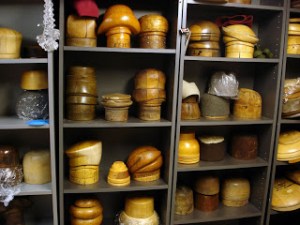 A multitude of hat forms used in hat making